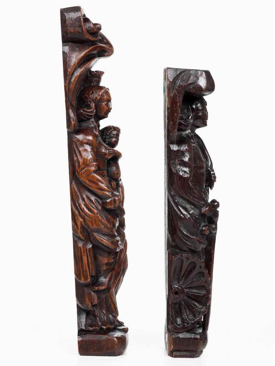 "santa Caterina" e "vergine Col Bambino" Due Sculture in Rovere, Fiandre XVII Secolo