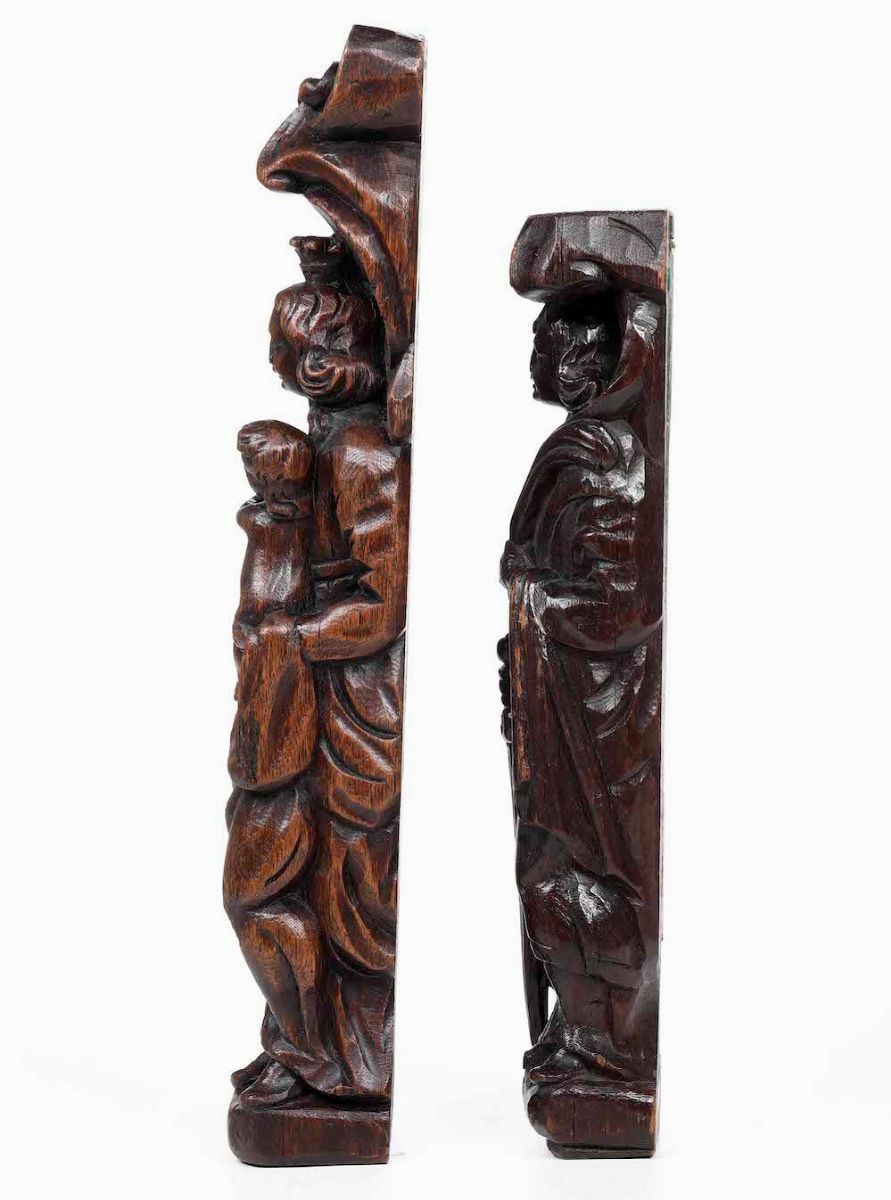 "santa Caterina" e "vergine Col Bambino" Due Sculture in Rovere, Fiandre XVII Secolo