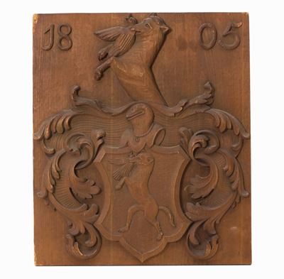 Pannello in Legno Scolpito con Stemma. XIX Secolo