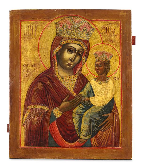 Icona raffigurante la Madre di Dio Odighitria, Madre di Dio del (buon) cammino. Arte russa del XVIII-XIX secolo