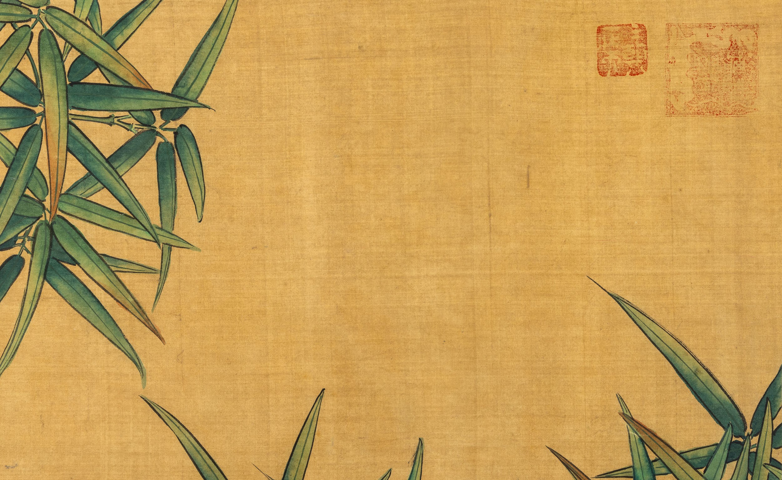 Dipinto su seta raffigurante uccellini tra rami in fiore e iscrizione, Cina, Dinastia Qing, XIX s...