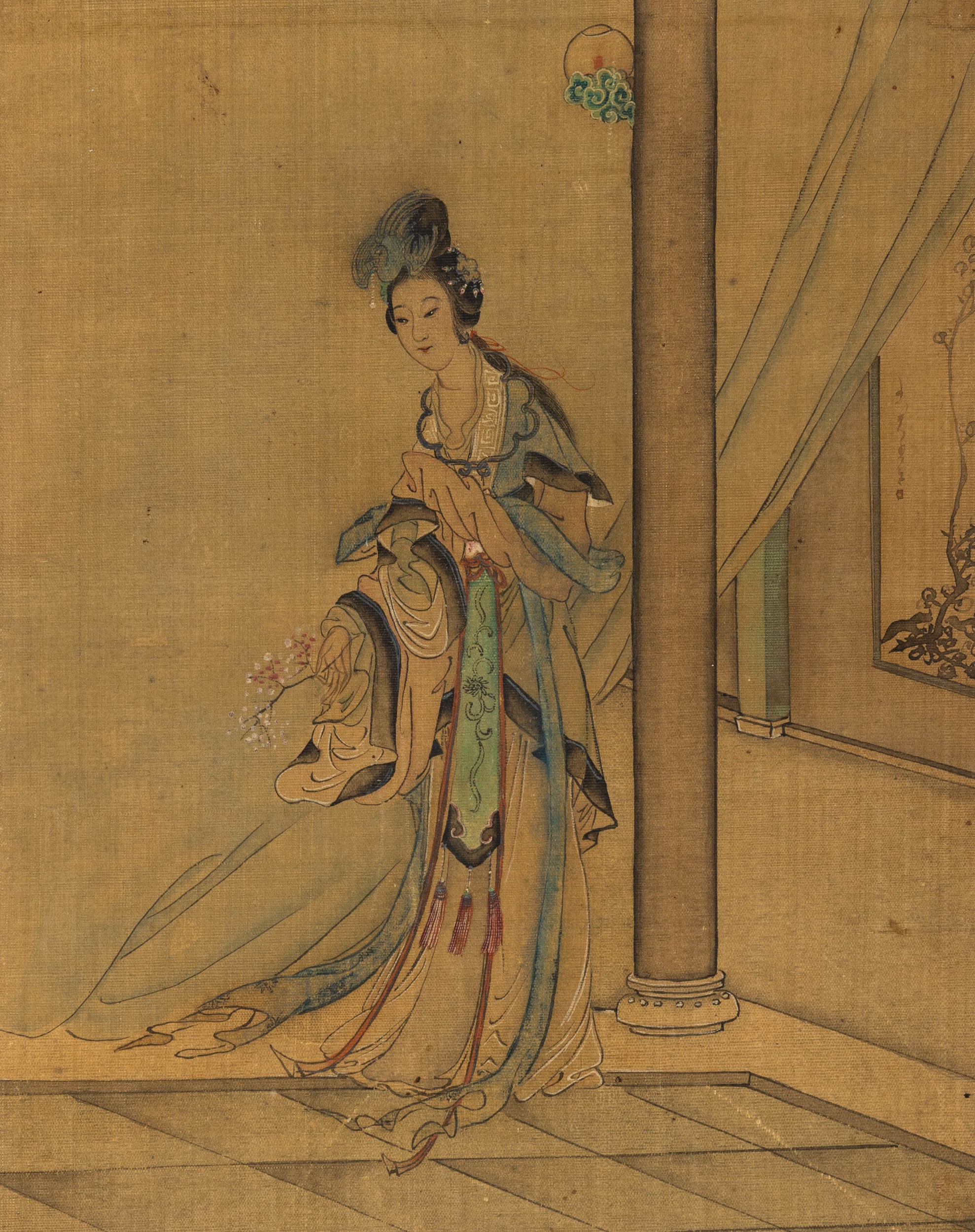 Due dipinti su seta raffiguranti cortigiane con fanciulli, Cina, Dinastia Qing, XIX secolo