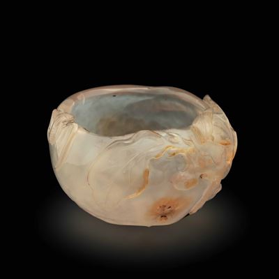 Sciacquapennelli Scolpito in Agata con Ramo e Pipistrello, Cina, Dinastia Qing, Epoca Qianlong (1...