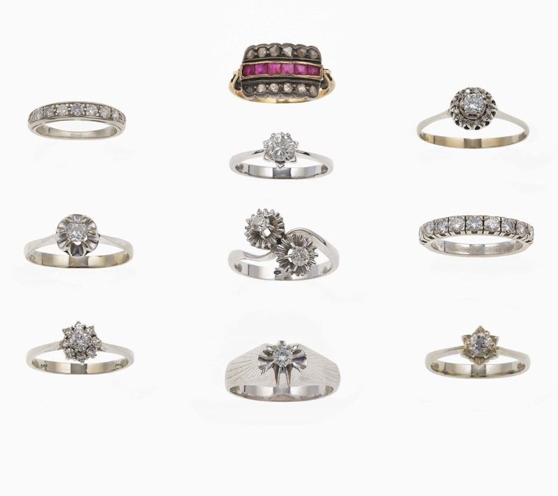 Ten diamond and gold rings  - Auction Jewels - Cambi Casa d'Aste