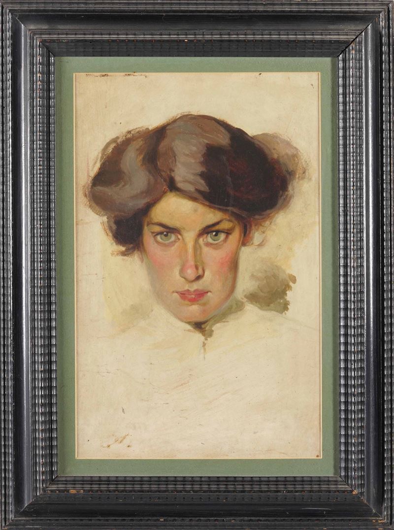 Pittore del XIX-XX secolo Ritratto di ragazza  - tempera su carta - Auction 19th and 20th Century Paintings - Cambi Casa d'Aste