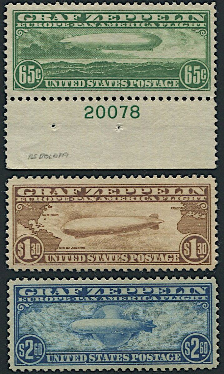 1930, Stati Uniti, P.A. Zeppelin, serie di tre valori (Yv. 13/15)  - Asta Filatelia e Storia Postale - Cambi Casa d'Aste