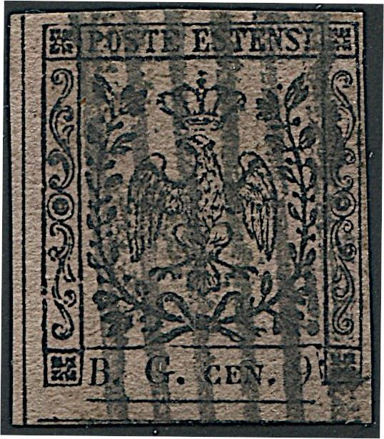 1853, Modena, segnatasse per giornali, 9 cent. violetto grigio (S.1)