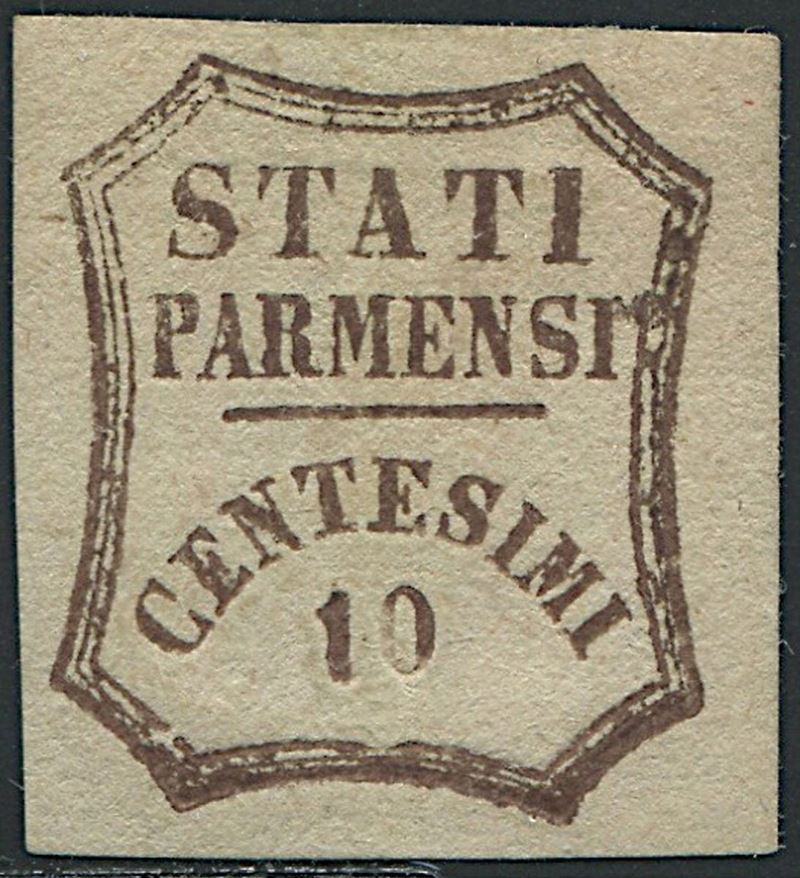1859, Parma, Gov. Provvisorio, 10 cent. bruno (S. 14)  - Asta Filatelia e Storia Postale - Cambi Casa d'Aste