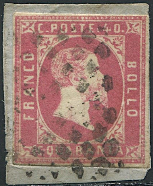 1851, Sardegna, 40 cent. rosa carminio (S. 3b)