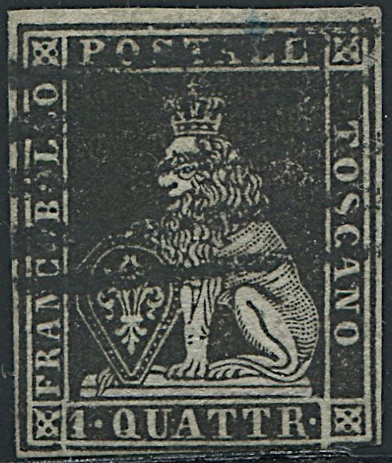 1851, Toscana, 1 quattrino nero su grigio (S. 1)  - Asta Filatelia e Storia Postale - Cambi Casa d'Aste