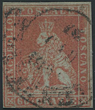 1852, Toscana, 60 Crazie Scarlatto su Grigio (s.9a)