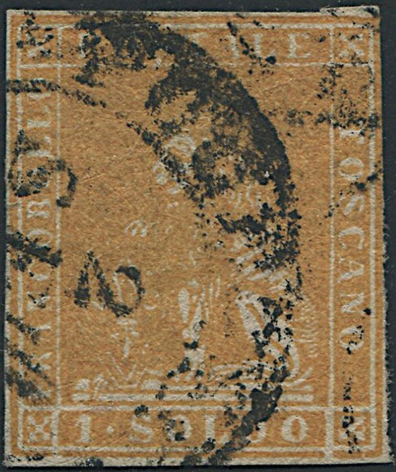 1857, Toscana, 1  soldo ocra su carta bianca (S. 11)  - Asta Filatelia e Storia Postale - Cambi Casa d'Aste