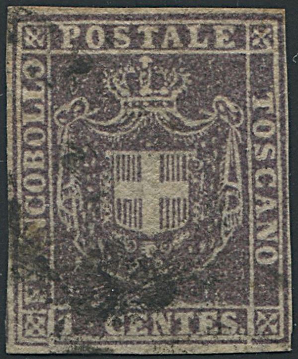1860, Toscana, Governo Provvisorio, 1 cent. violetto bruno