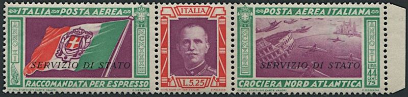 1933, Regno d'Italia, Servizio Aereo, "Trittico" sovrastampato "Servizio di Stato" (S. 1)  - Asta Filatelia e Storia Postale - Cambi Casa d'Aste