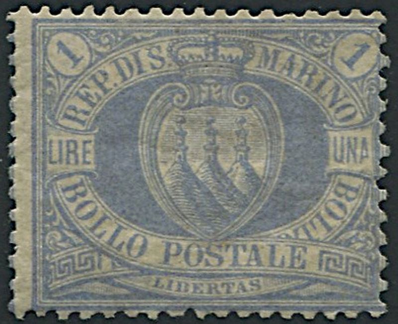 1894, San Marino, 1 lira oltremare (S. 31)  - Auction Philately and Postal History - Cambi Casa d'Aste