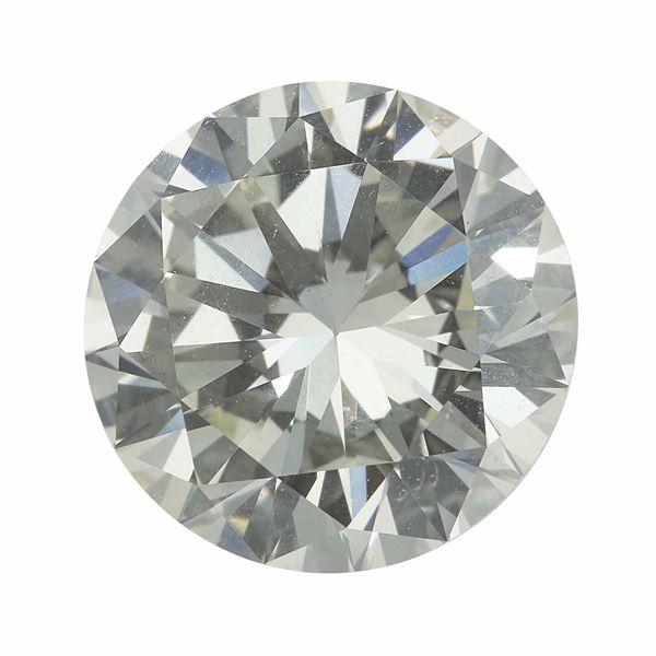 Diamante taglio brillante di ct 4.40, colore O, caratteristiche interne VVS2, fluorescenza UV debole azzurra