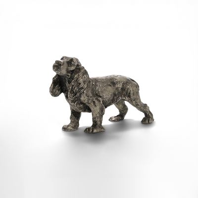 Scultura moderna Spaniel Cocker in metallo argentato