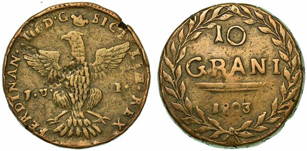SICILIA. FERDINANDO III DI BORBONE, 1759-1816. 10 Grani 1803. Palermo.