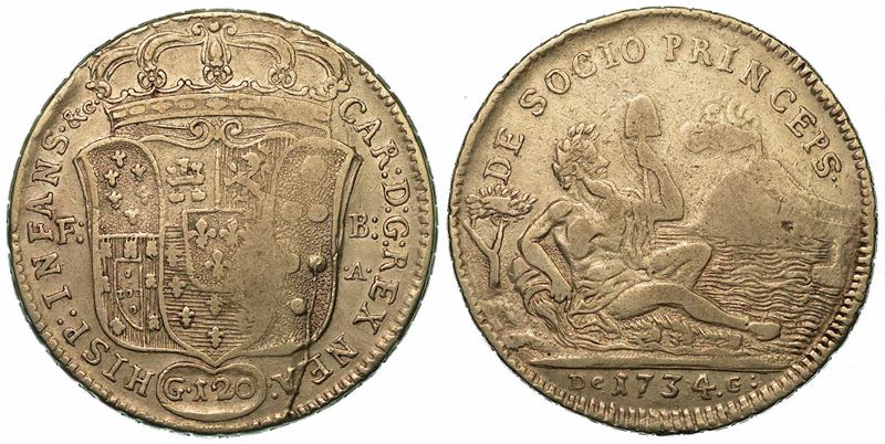 NAPOLI. CARLO DI BORBONE, 1734-1759. Piastra da 120 Grana 1734.  - Auction Numismatics - I - Cambi Casa d'Aste