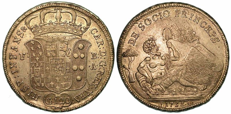 NAPOLI. CARLO DI BORBONE, 1734-1759. Piastra da 120 Grana 1735.  - Auction Numismatics - I - Cambi Casa d'Aste