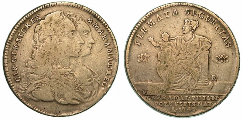 NAPOLI. CARLO DI BORBONE, 1734-1759. Piastra da 120 Grana 1747.  - Auction Numismatics - I - Cambi Casa d'Aste