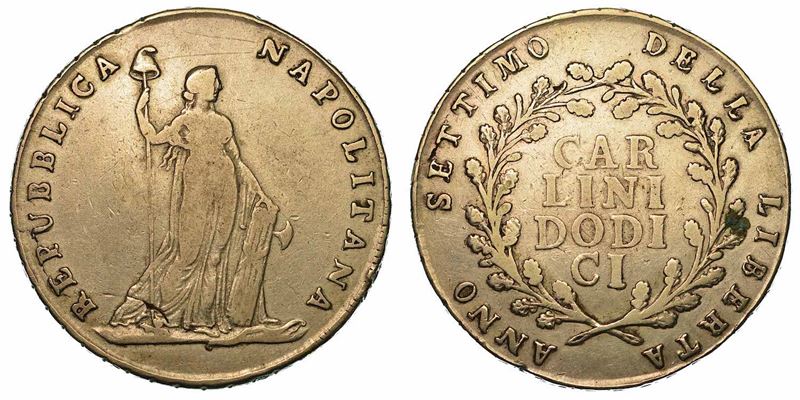 NAPOLI. REPUBBLICA NAPOLETANA, 1799. Piastra da 12 Carlini A. VII (1799).  - Asta Numismatica - I - Cambi Casa d'Aste