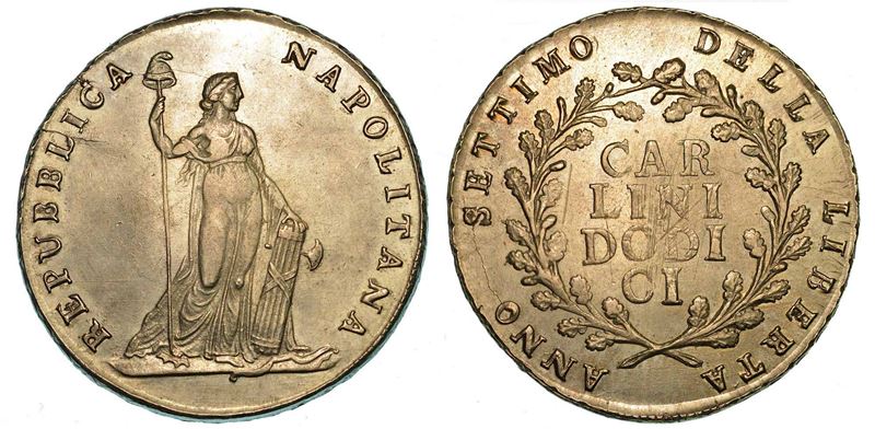 NAPOLI. REPUBBLICA NAPOLETANA, 1799. Piastra da 12 Carlini A. VII (1799).  - Auction Numismatics - I - Cambi Casa d'Aste