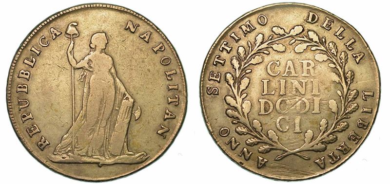 NAPOLI. REPUBBLICA NAPOLETANA, 1799. Piastra da 12 Carlini A. VII (1799).  - Auction Numismatics - I - Cambi Casa d'Aste