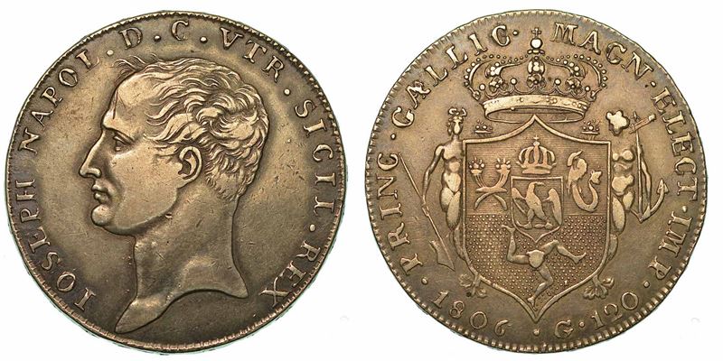 NAPOLI. GIUSEPPE NAPOLEONE, 1806-1808. Piastra da 120 Grana 1806.  - Auction Numismatics - I - Cambi Casa d'Aste