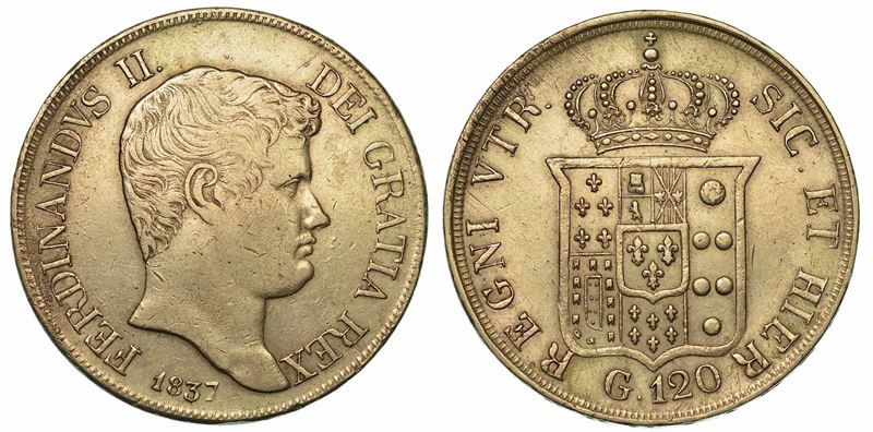 NAPOLI. FERDINANDO II DI BORBONE, 1830-1859. Piastra da 120 Grana 1837.  - Auction Numismatics - I - Cambi Casa d'Aste