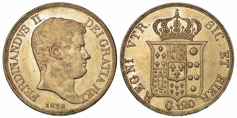 NAPOLI. FERDINANDO II DI BORBONE, 1830-1859. Piastra da 120 Grana 1838.  - Auction Numismatics - I - Cambi Casa d'Aste