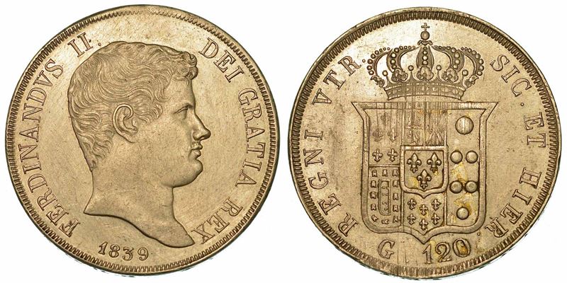 NAPOLI. FERDINANDO II DI BORBONE, 1830-1859. Piastra da 120 Grana 1839.  - Auction Numismatics - I - Cambi Casa d'Aste