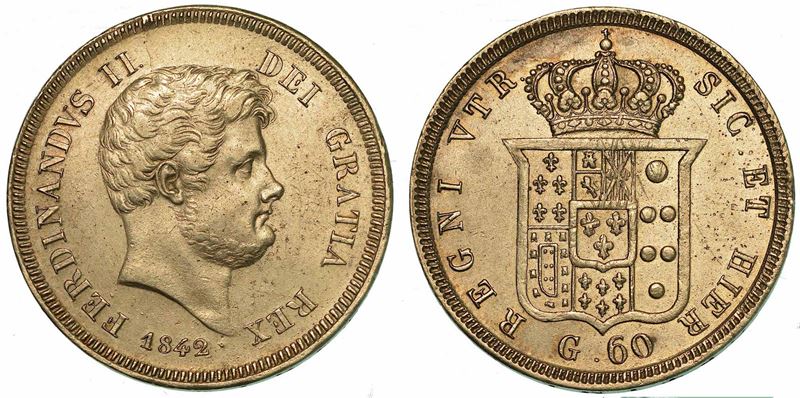 NAPOLI. FERDINANDO II DI BORBONE, 1830-1859. Mezza piastra da 60 Grana 1842.  - Auction Numismatics - I - Cambi Casa d'Aste