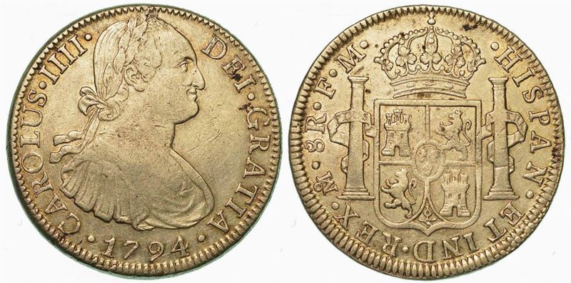 MESSICO. CARLOS IV, 1788-1808. 8 Reales 1794. Città del Messico.  - Auction Numismatics - I - Cambi Casa d'Aste