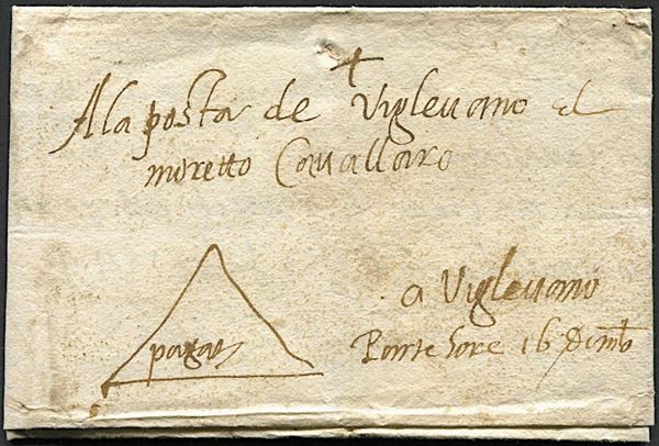1544, Lettera autografa di Simone Tasso del 30 luglio 1544 da Milano diretta alla Posta di Vigevano
