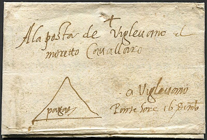 1544, Lettera autografa di Simone Tasso del 30 luglio 1544 da Milano diretta alla Posta di Vigevano  - Asta Filatelia e Storia Postale - Cambi Casa d'Aste