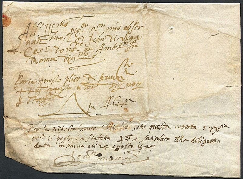 1544, Sovracoperta di un gruppo di lettere spedite a mezzo staffetta da Pavia ad Alessandria  - Asta Filatelia e Storia Postale - Cambi Casa d'Aste