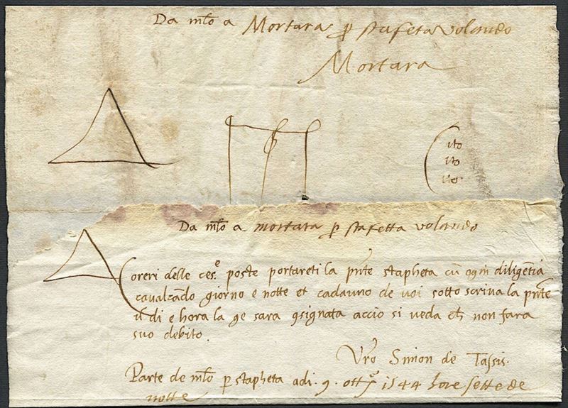 1544, Sopracoperta di un gruppo di lettere da Milano per Mortara  - Auction Philately and Postal History - Cambi Casa d'Aste