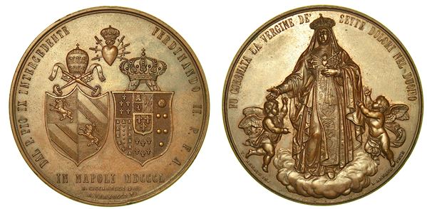 NAPOLI. FERDINANDO II DI BORBONE, 1830-1859. Medaglia in bronzo 1850. Incoronazione della Vergine dei Sette Dolori.