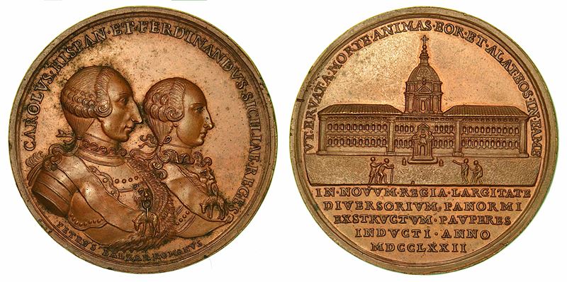 PALERMO. FERDINANDO III DI BORBONE, 1759-1816. Medaglia in bronzo 1772. Costruzione dell’Albergo dei Poveri a Palermo.  - Asta Numismatica - I - Cambi Casa d'Aste