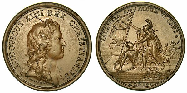 VALENZA. LOUIS XIV, 1643-1715. Medaglia in bronzo 1656. Presa di Valenza.