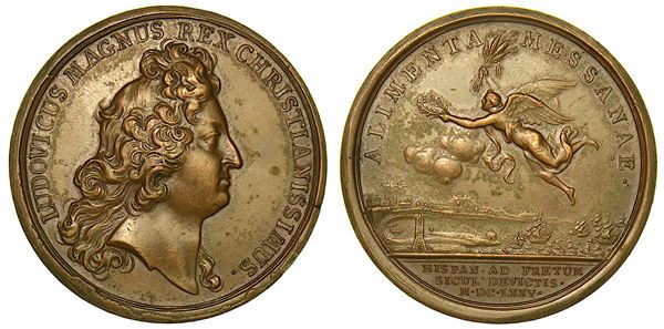 MESSINA. LOUIS XIV, 1643-1715. Medaglia in bronzo 1675. Soccorso a Messina.