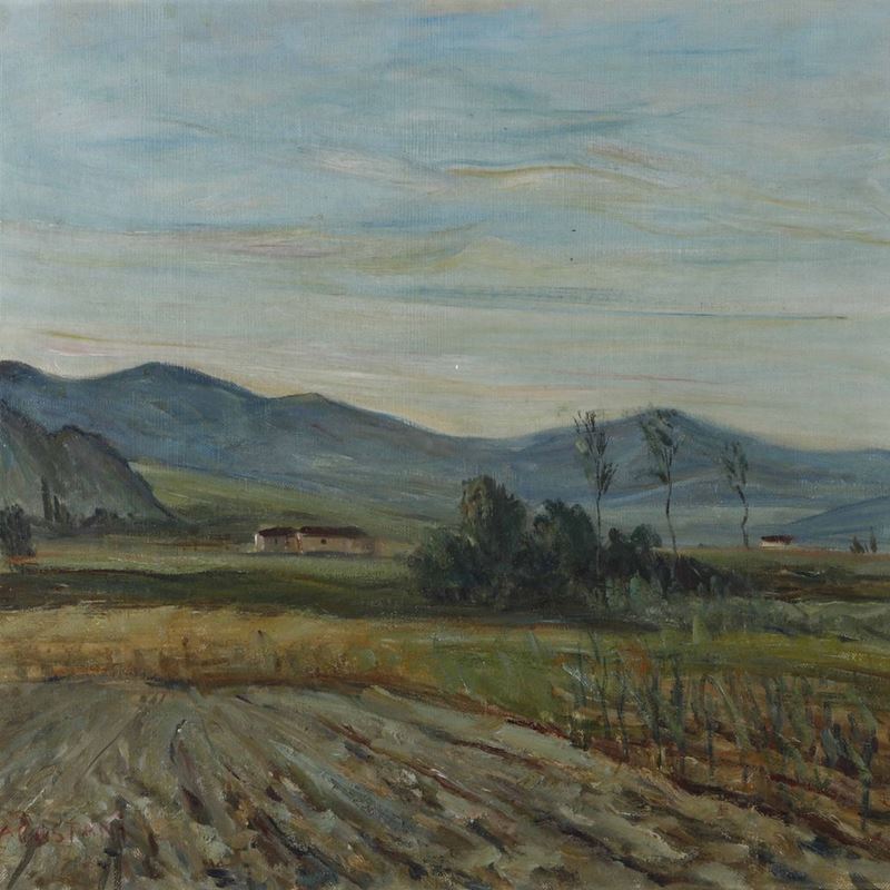 Antonio Agostani : Paesaggio campestre  - olio su tela - Asta Dipinti del XIX-XX secolo - Cambi Casa d'Aste