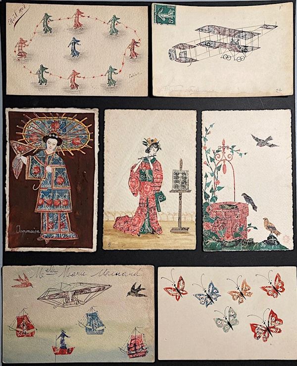 1900/1930. Postal Art, 82 cartoline e 7 cartoncini di varie dimensioni, tutti illustrati con figure e soggetti vari