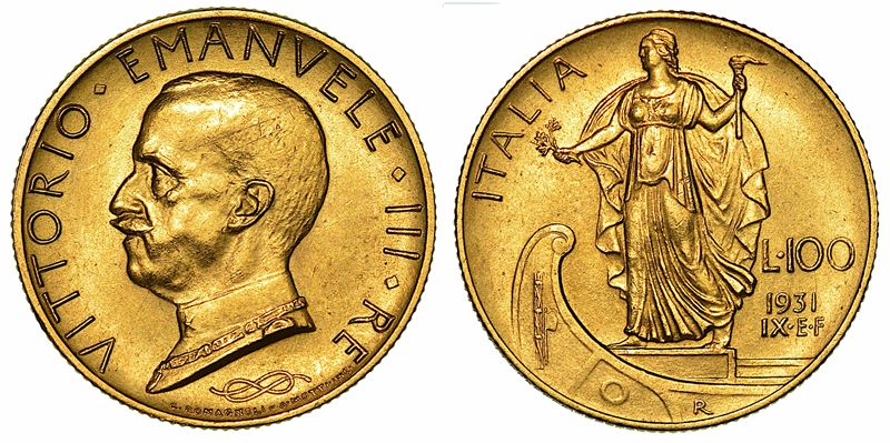 REGNO D'ITALIA. VITTORIO EMANUELE III DI SAVOIA, 1900-1946. 100 Lire 1931/A. IX. Italia su prora.  - Auction Numismatics - I - Cambi Casa d'Aste