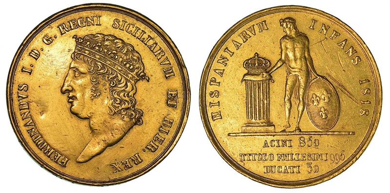 NAPOLI. FERDINANDO I DI BORBONE, 1816-1825. 30 Ducati 1818.  - Auction Numismatics - I - Cambi Casa d'Aste