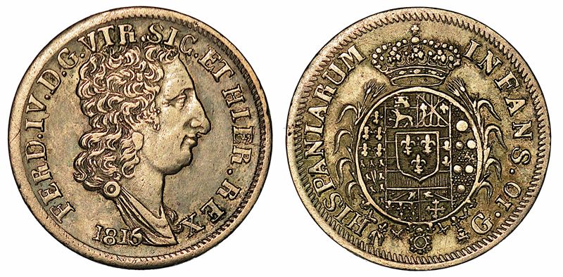 NAPOLI. FERDINANDO IV DI BORBONE, 1815-1816 (TERZO PERIODO). 10 Grana o Carlino 1816.  - Asta Numismatica - I - Cambi Casa d'Aste