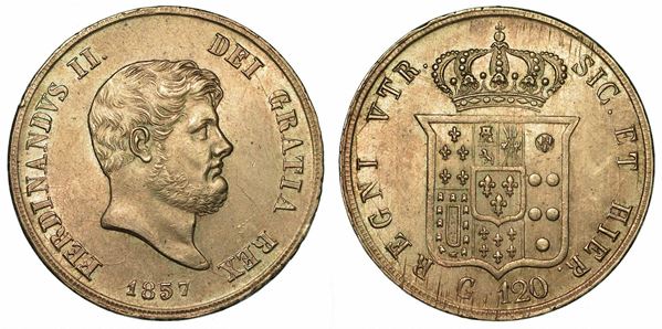 NAPOLI. FERDINANDO II DI BORBONE, 1830-1859. Piastra da 120 grana 1857.
