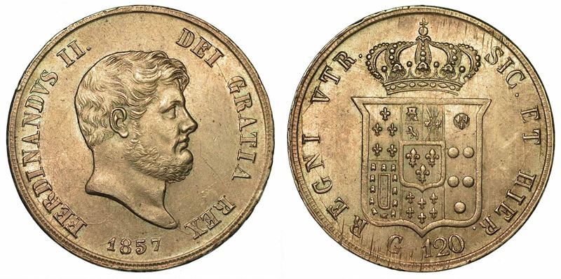 NAPOLI. FERDINANDO II DI BORBONE, 1830-1859. Piastra da 120 grana 1857.  - Auction Numismatics - I - Cambi Casa d'Aste