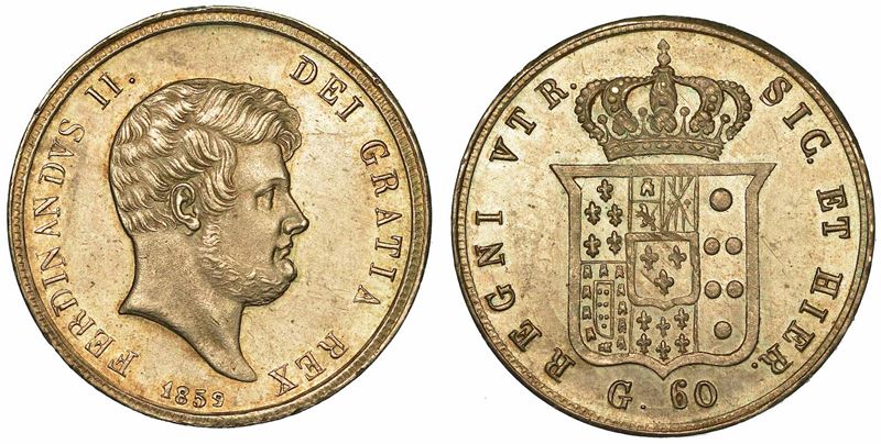 NAPOLI. FERDINANDO II DI BORBONE, 1830-1859. Mezza piastra da 60 grana 1859.  - Auction Numismatics - I - Cambi Casa d'Aste